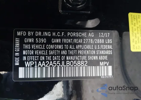 2018 Porsche Macan z USA, uszkodzony, nr VIN WP1AA2A55JLB05882